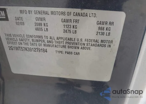 2009 Chevrolet Impala Lt из США, поврежденный, VIN 2G1WT57K391279184